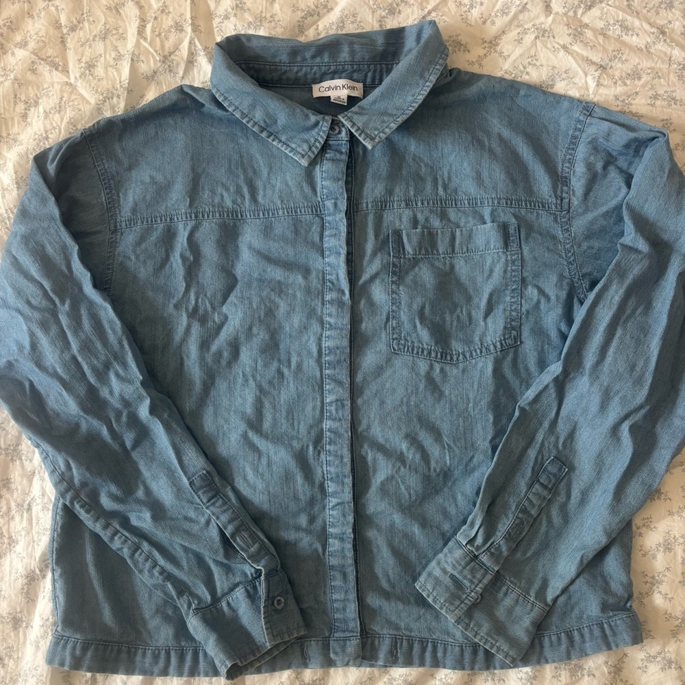 Calvin Klein Denim Button-Front Shirt in Light Blue